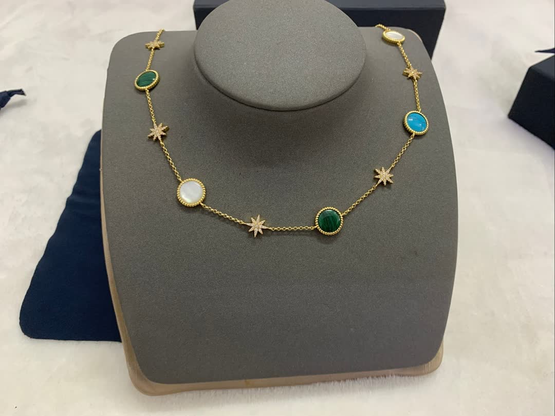 APM Monaco Turquoise and Malachite Gold Necklace